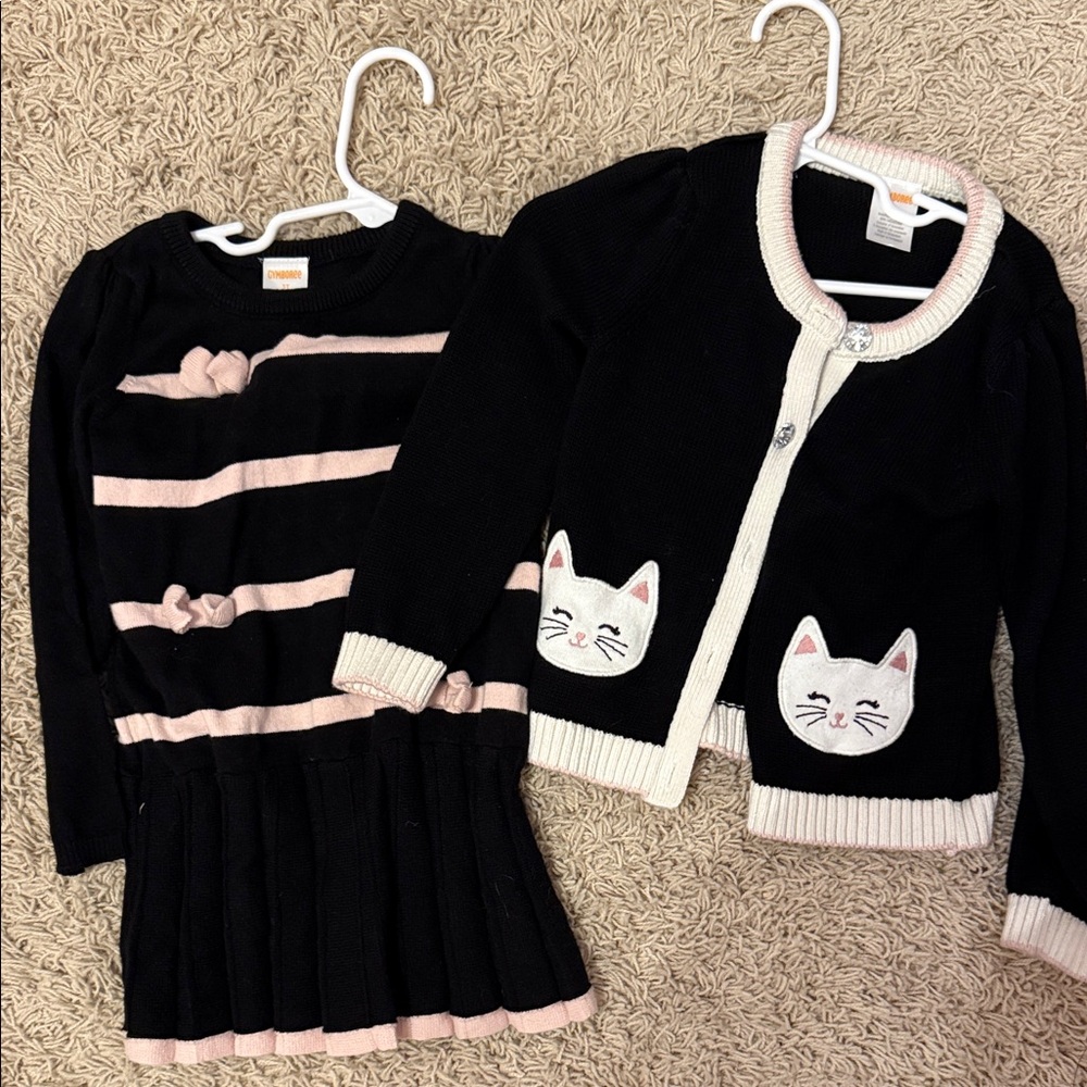 Gymboree Black and Pink Kids Cat Sweater Set